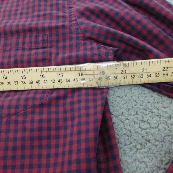 J.Crew Shirt Mens Medium Slim Fit Gingham Button Up Burgundy Navy Blue Cotton - Picture 6 of 9